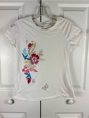 Danskin Now Women's Floral & Butterfly White T Shirt Medium 8-10